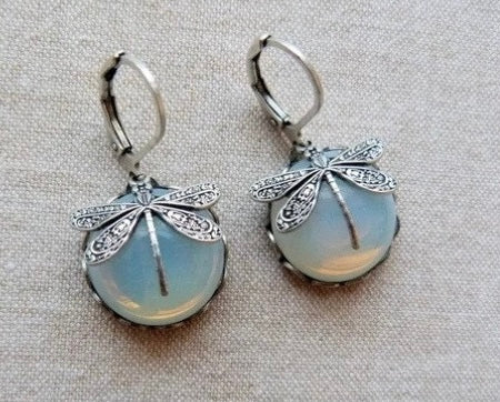 Moonstone Dragonfly Earrings