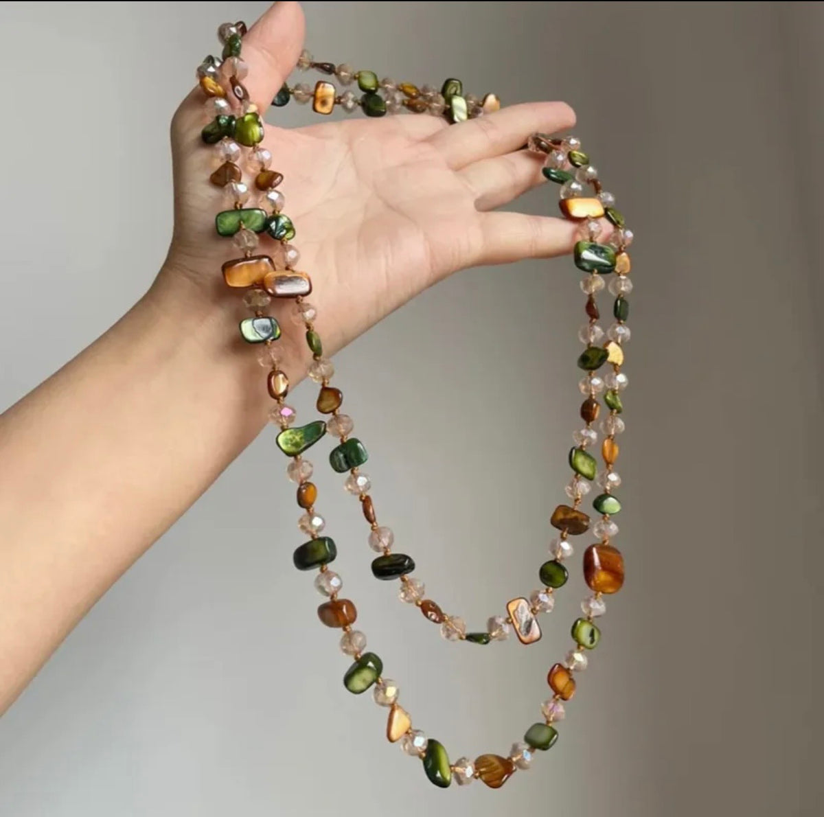 Green/Orange Beaded Boho Necklace