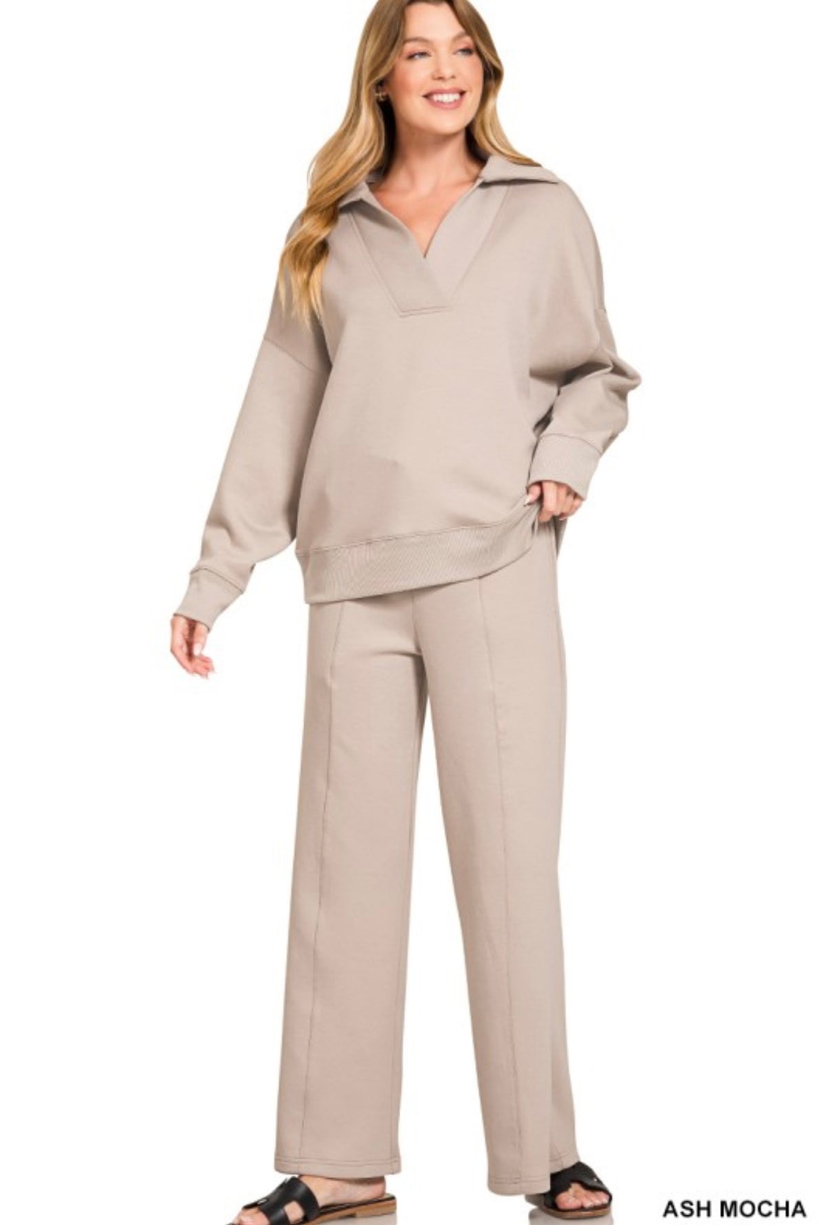 Ash Mocha Collared Scuba Fabric Set