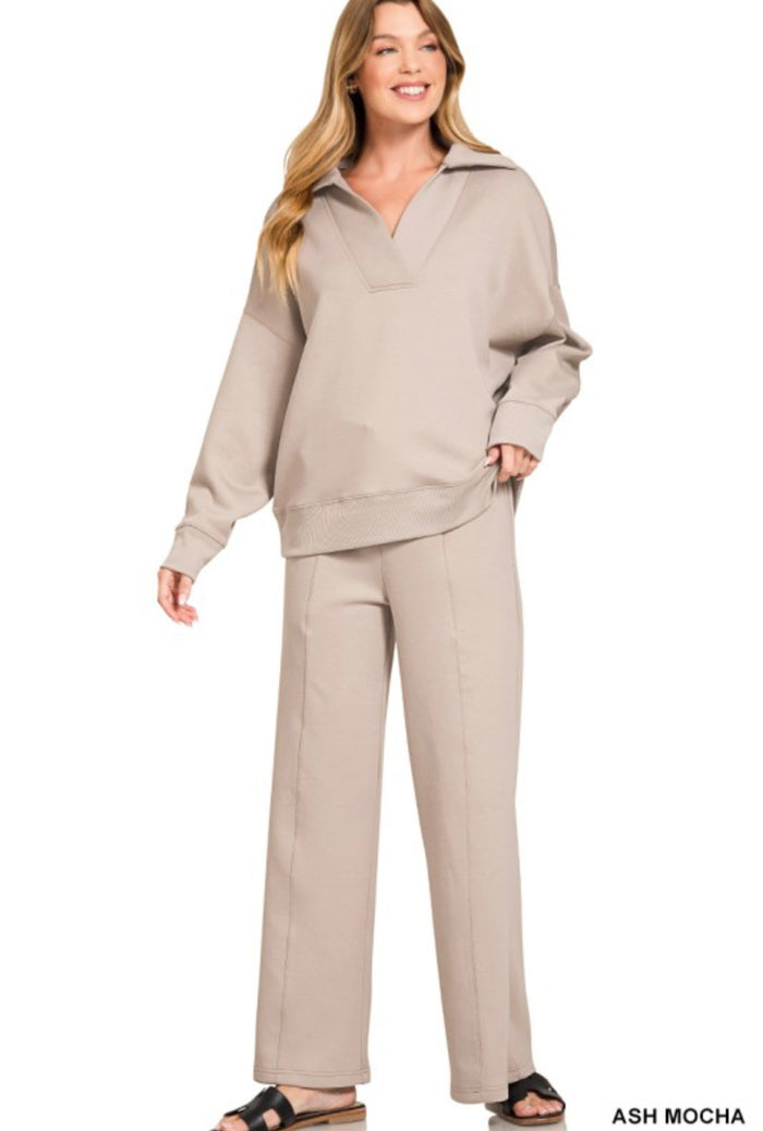 Ash Mocha Collared Scuba Fabric Set