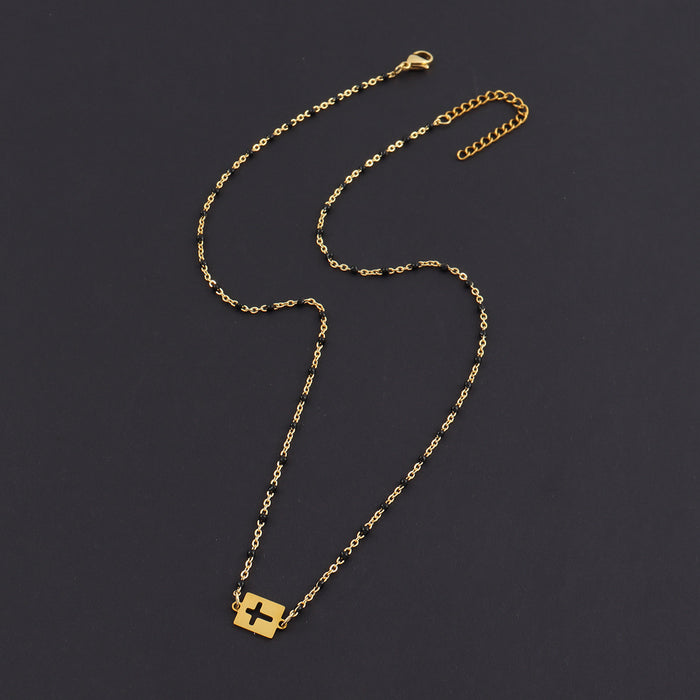 Black Bead Sideways Cross Neckkace