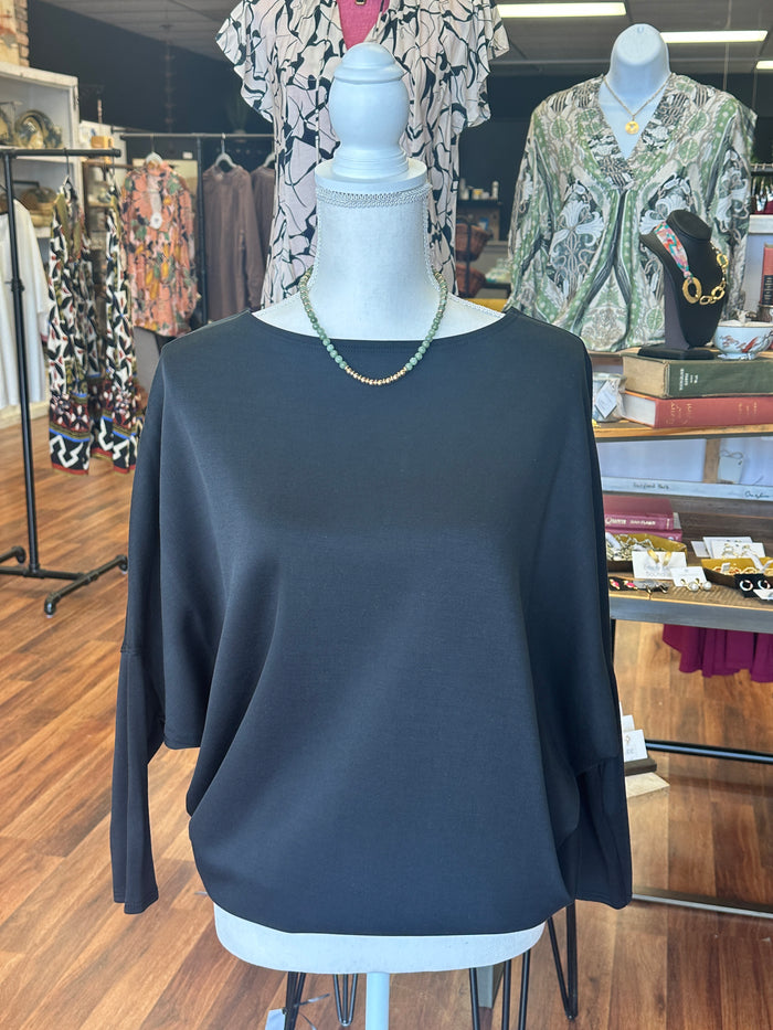 Black Boatneck Dolman Sleeve Blouse