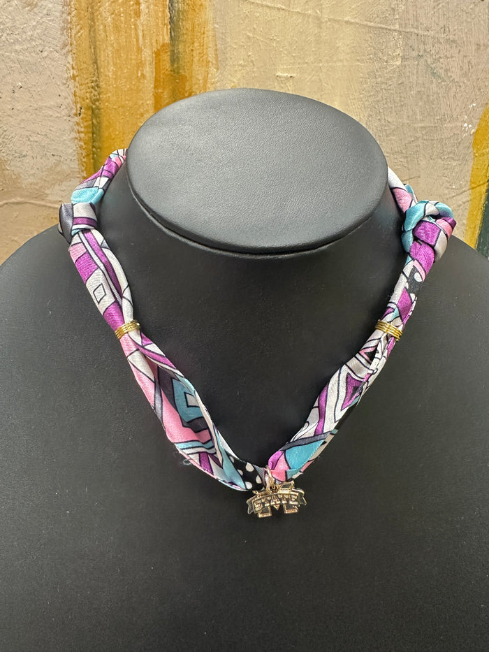 Multicolor Scarf Necklace/Mississippi State Charm