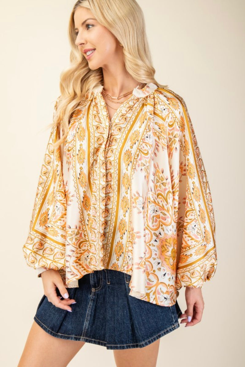 *Available in Store* Off White & Gold Print Blouse