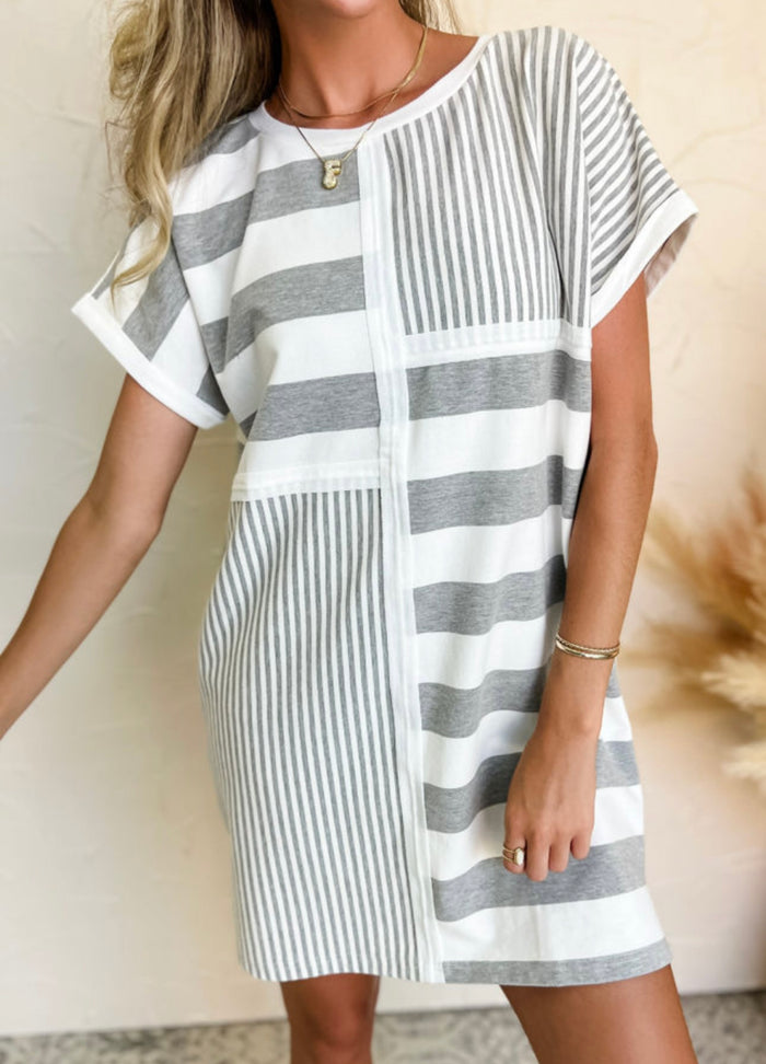 Grey & White Striped T-Shirt Dress