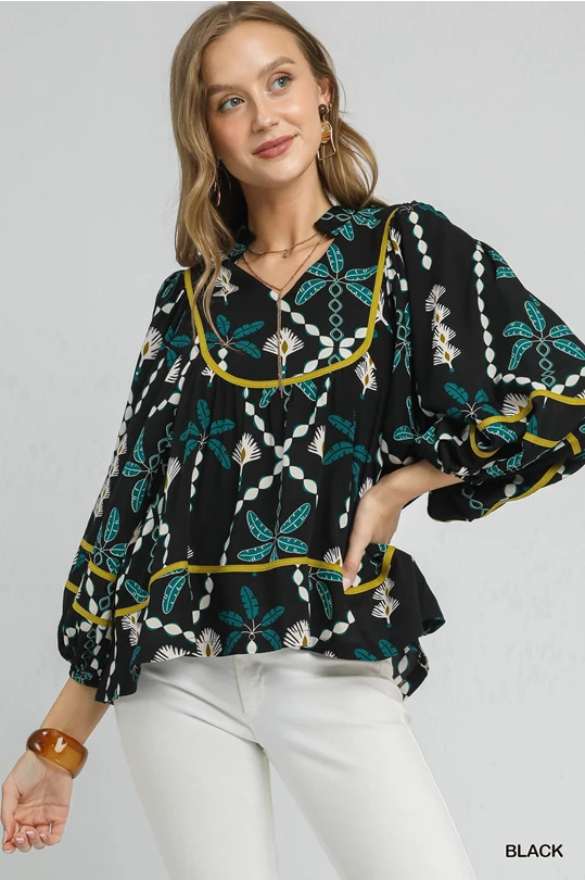Black Abstract Honeycomb Blouse