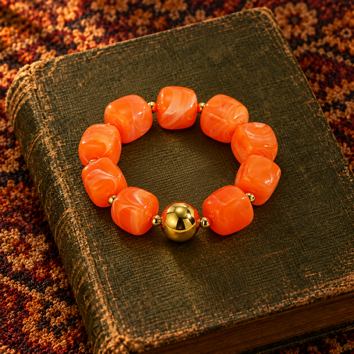 Chunky Orange & Gold Bead Bracelet