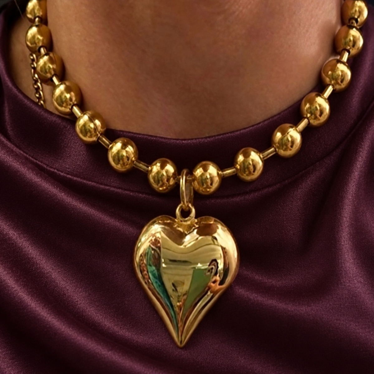 Gold Beaded Heart Necklace