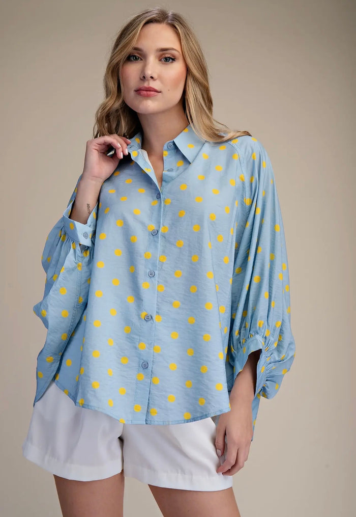 Blue Blouse with Yellow Dots