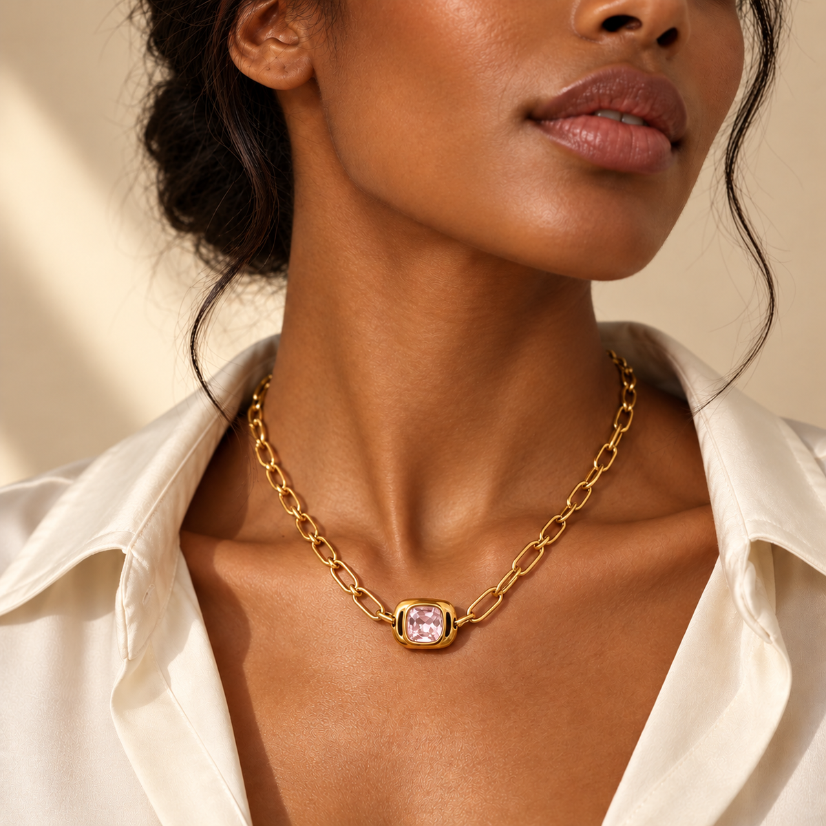 Pink Pendant Gold Necklace