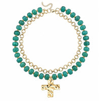 Dark Green Beaded Double Cross Necklace
