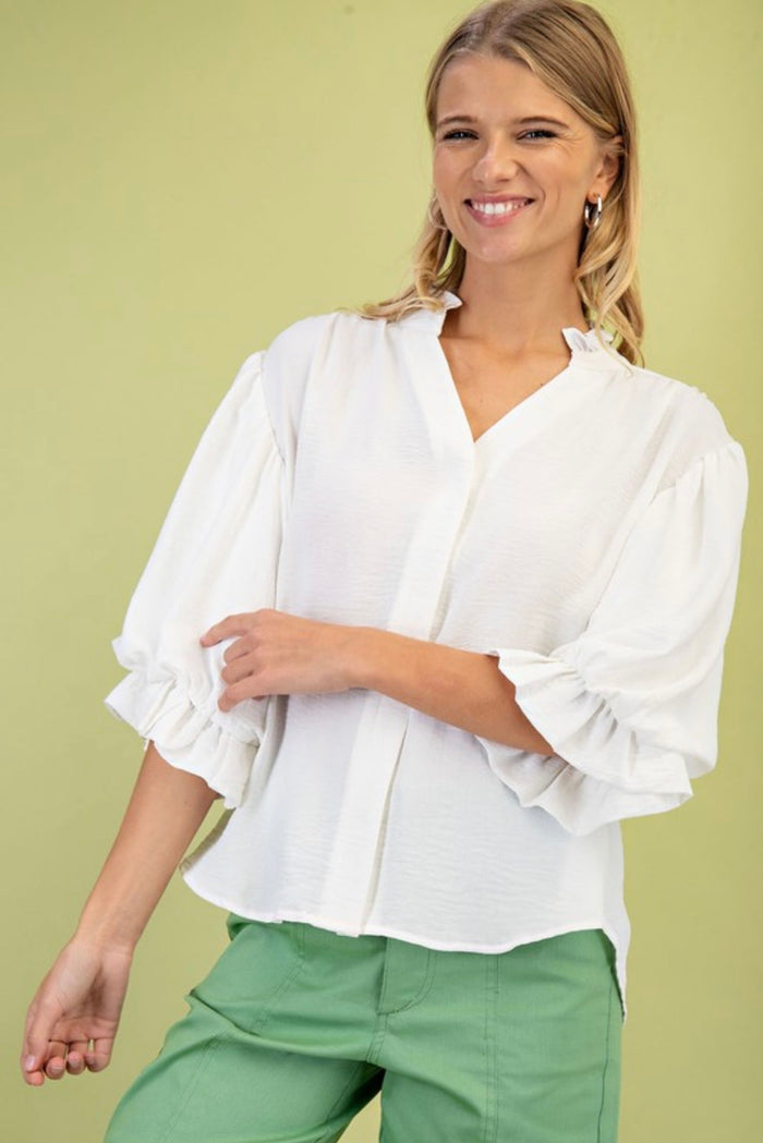 White Balloon Sleeve Blouse