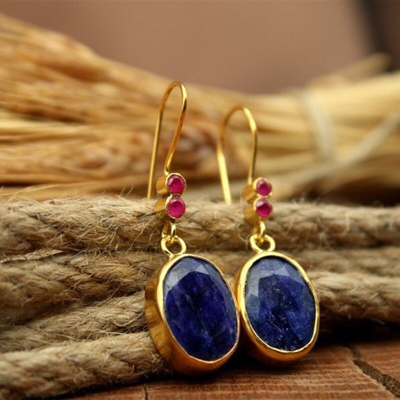 Blue Earrings with Hot Pink Accents
