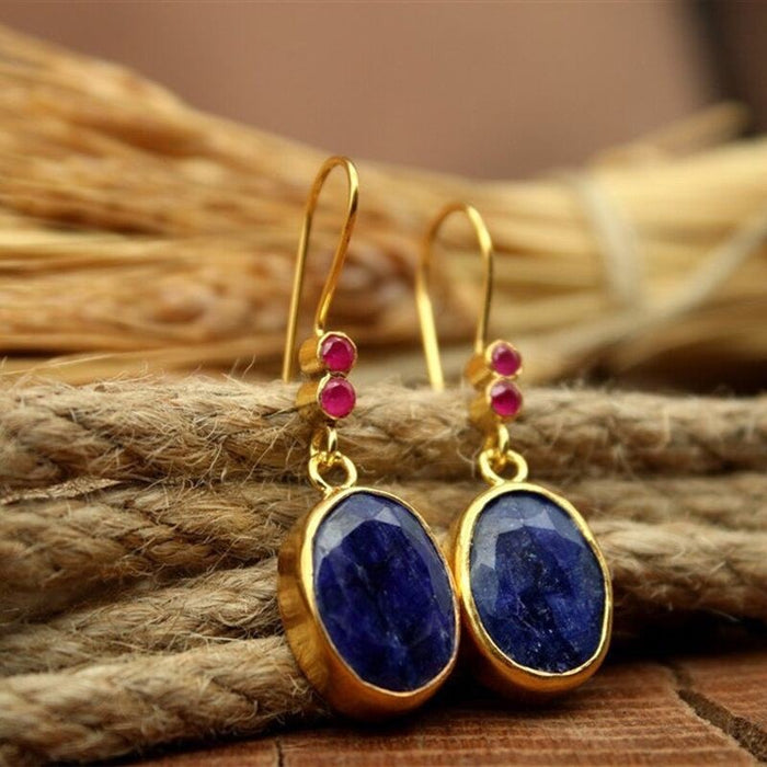 Blue Earrings with Hot Pink Accents