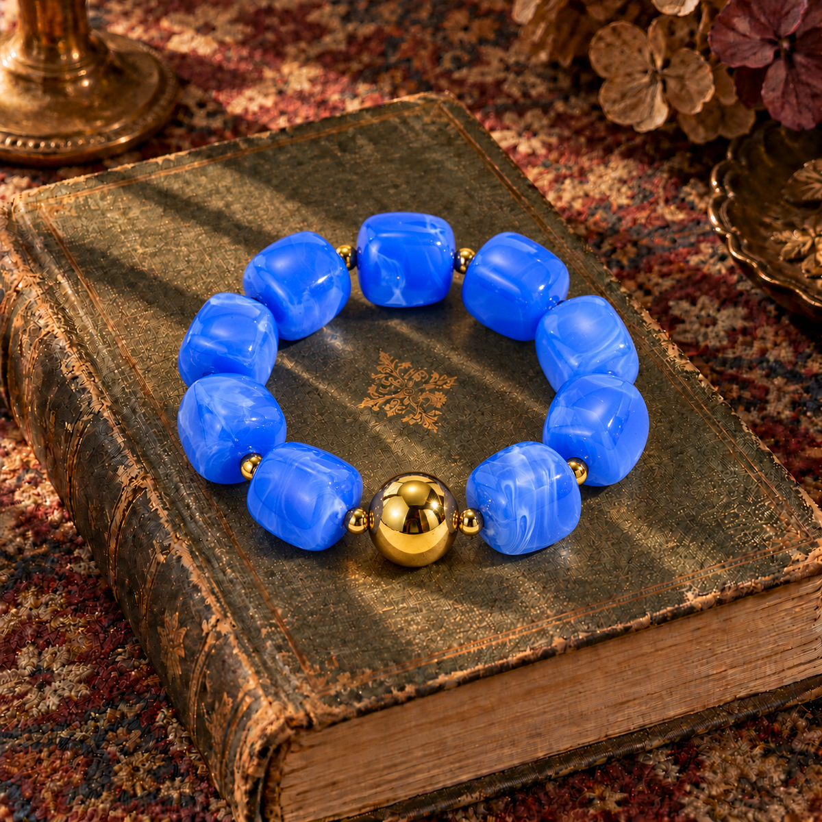 Blue & Gold Chunky Bead Bracelet
