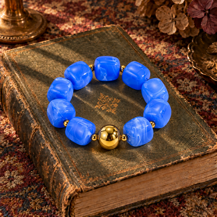 Blue & Gold Chunky Bead Bracelet