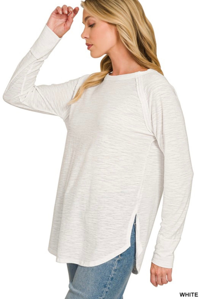 White Cotton Slub Long Sleeve Tee