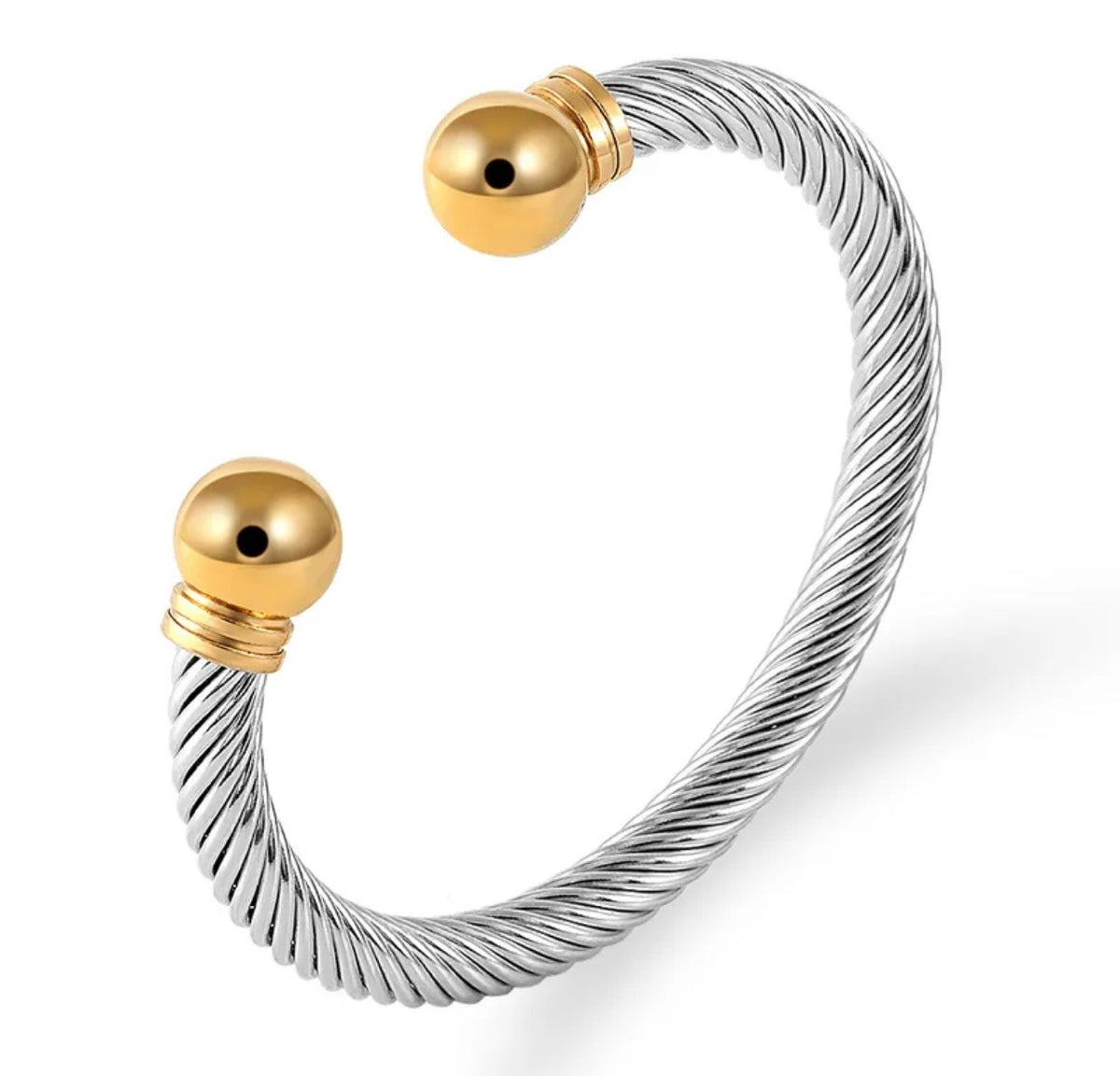 Silver Rope Bracelet with Gold Knob Ends
