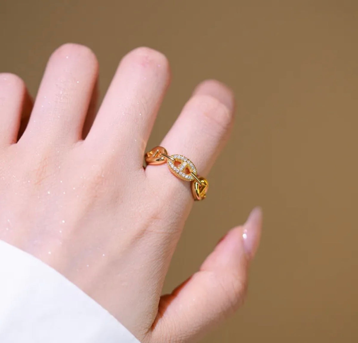 Gold/CZ Adjustable Link Ring