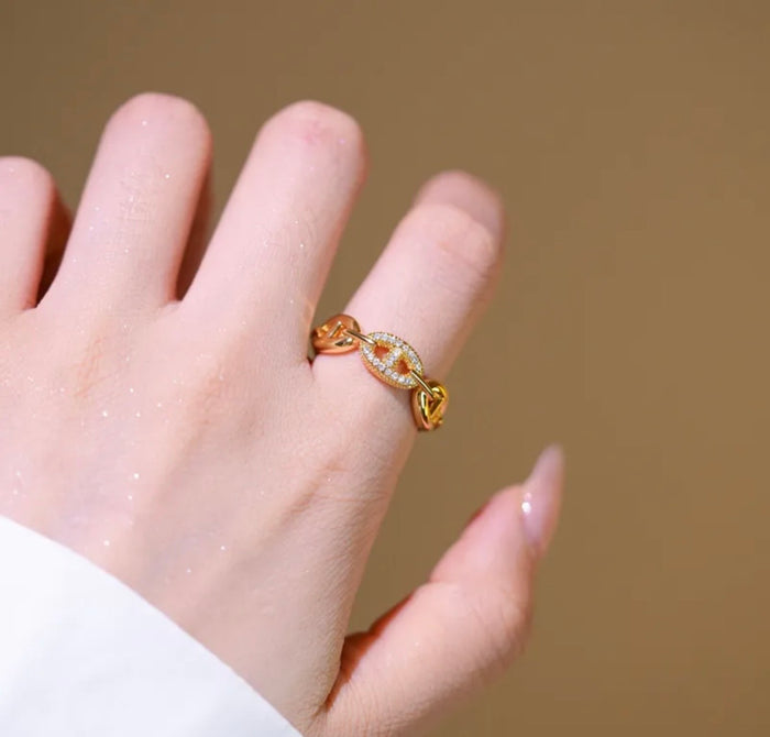 Gold/CZ Adjustable Link Ring