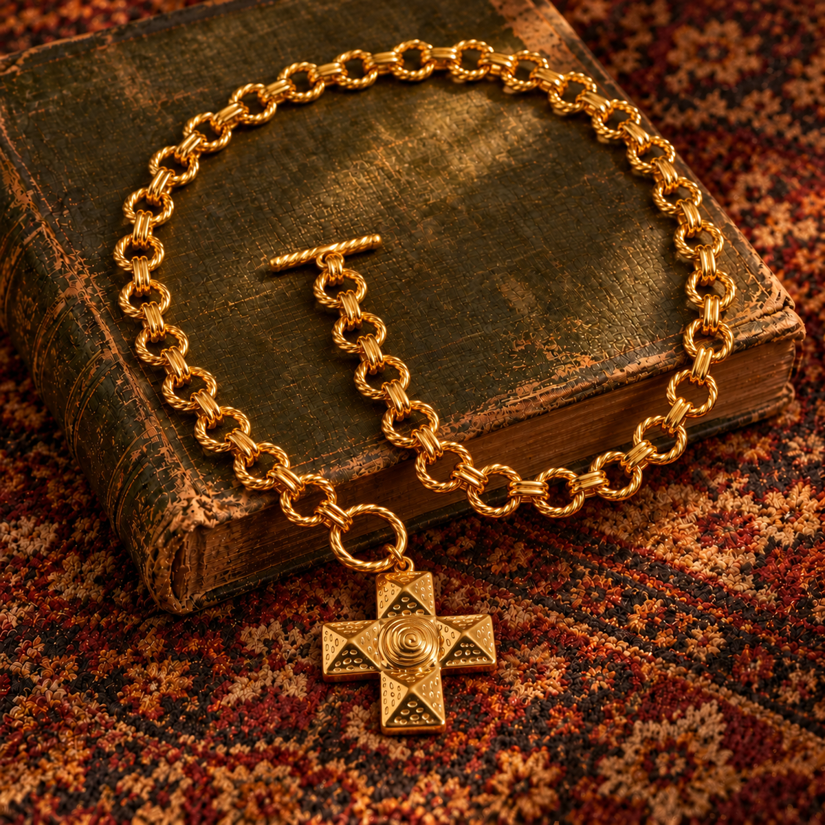 Gold Square Cross Necklace