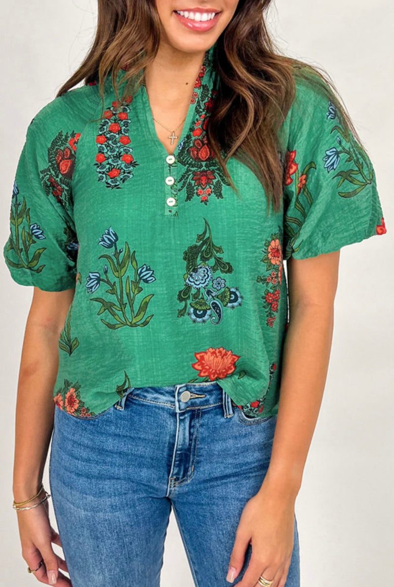 *Available in Store* Green Botanical Print Blouse