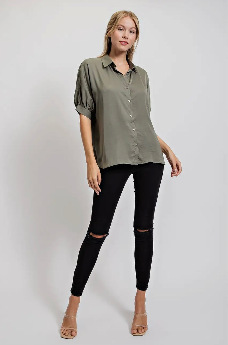 Marsala or Olive Oversized Button Up Blouse