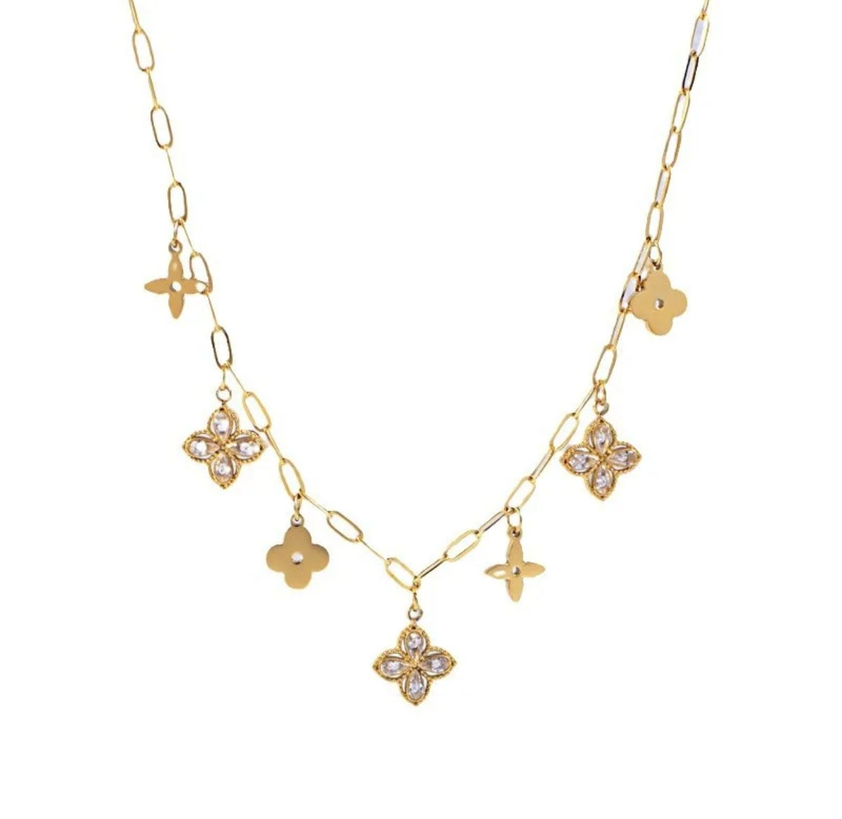 Gold/CZ Clover Charm Necklace