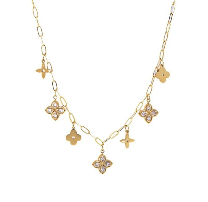 Gold/CZ Clover Charm Necklace