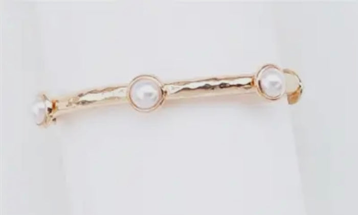 Hammered Gold Bangle with Pearls