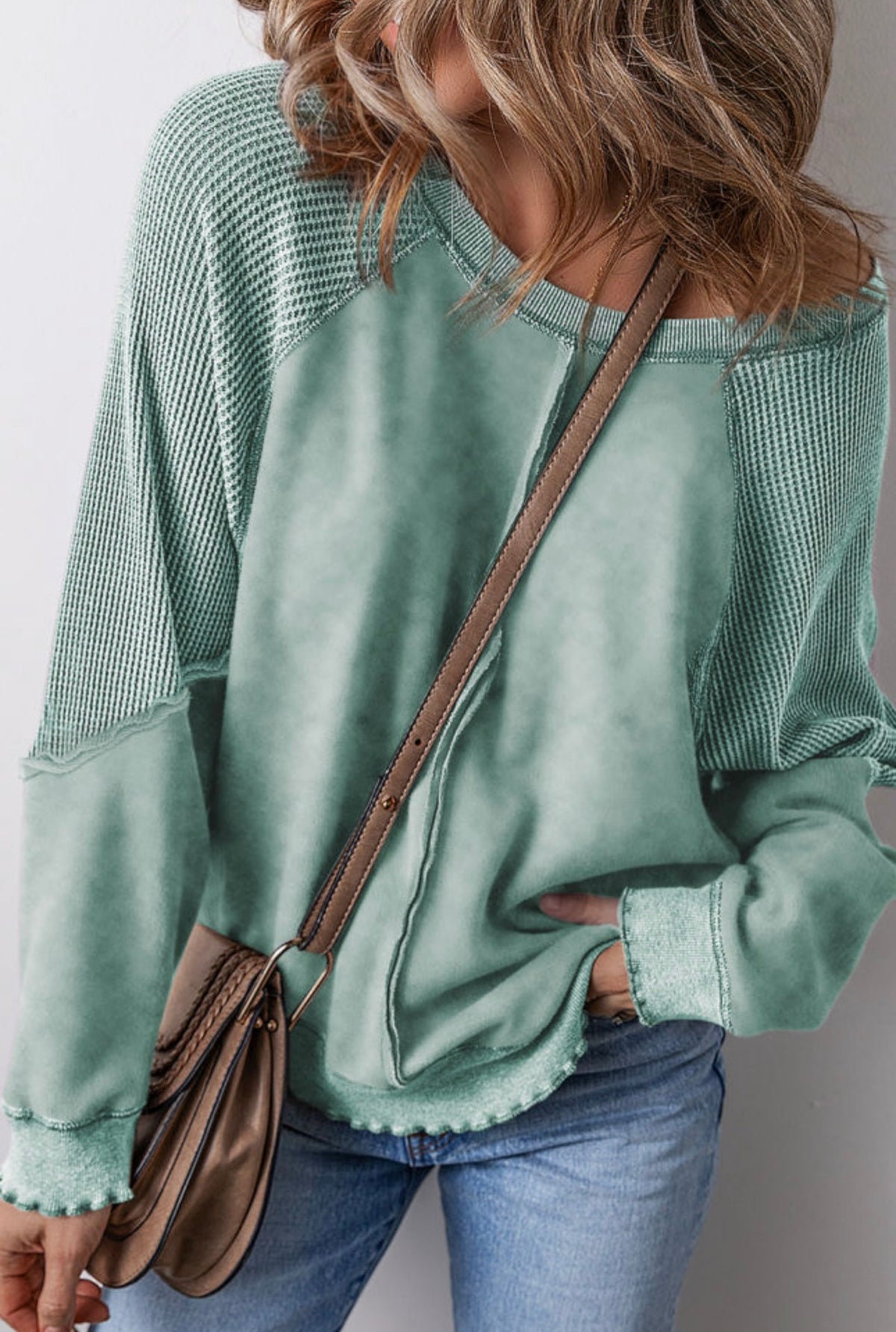 *Arriving Soon* Green Waffle Shoulder Sweatshirt