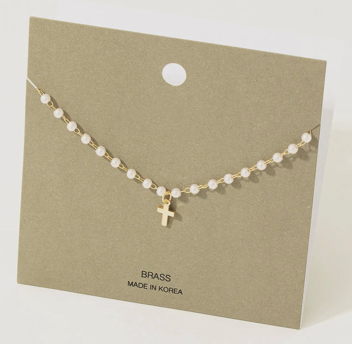 Pearl Beaded Cross Necklace