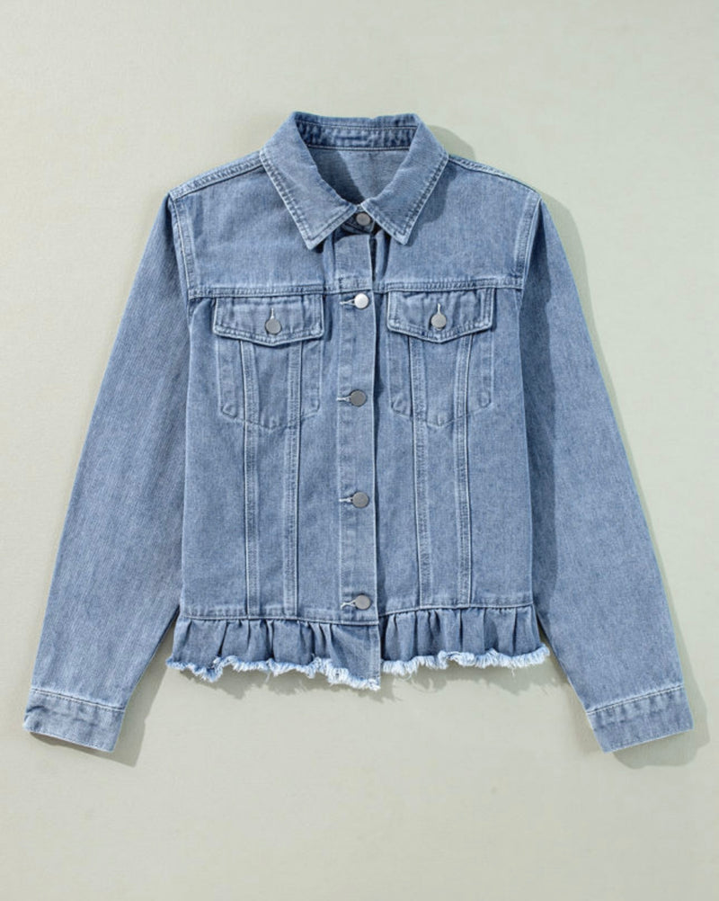 *Available in Store!* Denim Jacket with Ruffle Detail