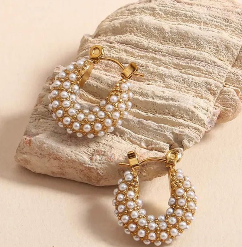 Pearl Encrusted Huggie Hoops