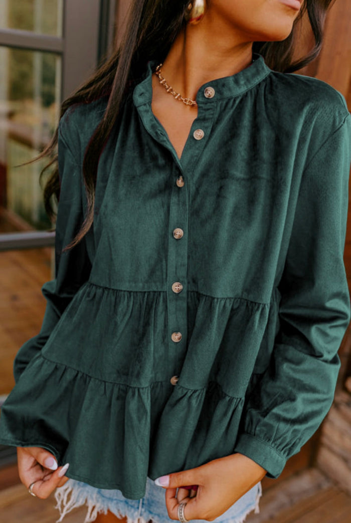 *Available in Store!!* Stevie Green Corduroy Button Up Blouse