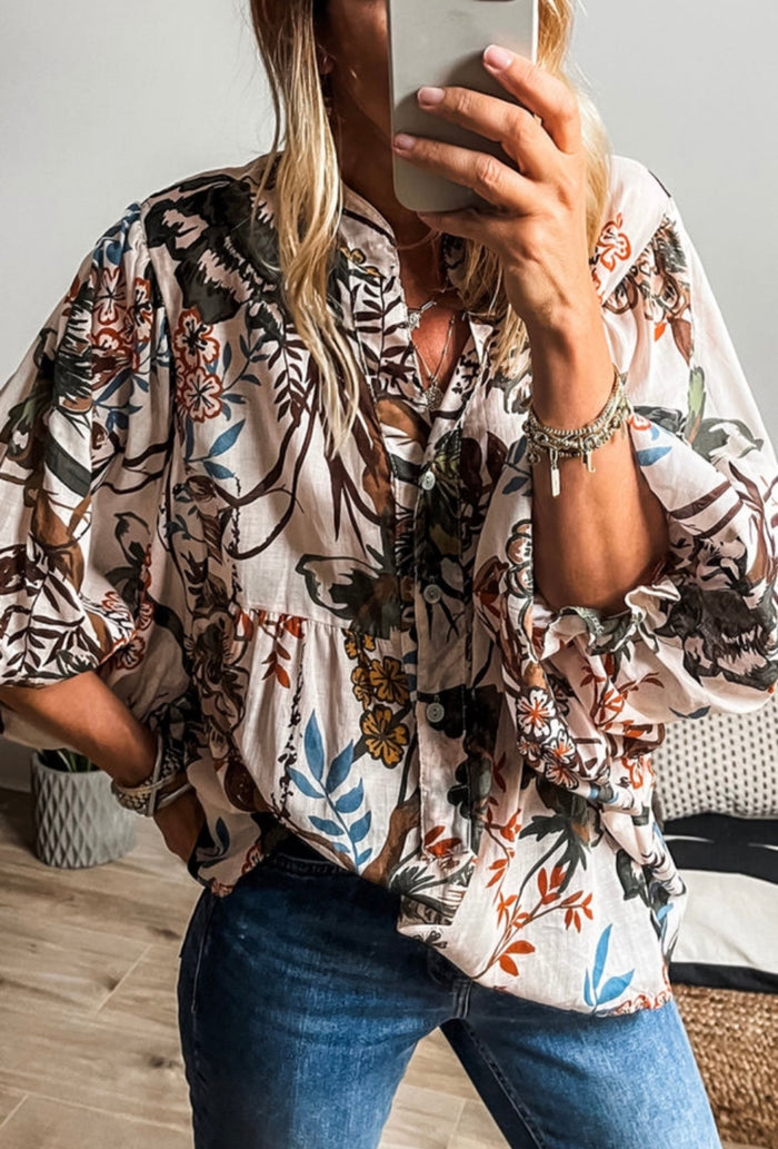 *Available in Store* Lindsey White Fall Print Blouse