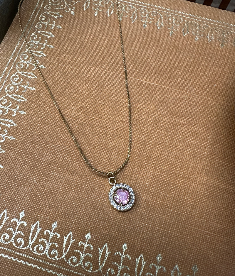 Round Pink Zircon Necklace (FL24)