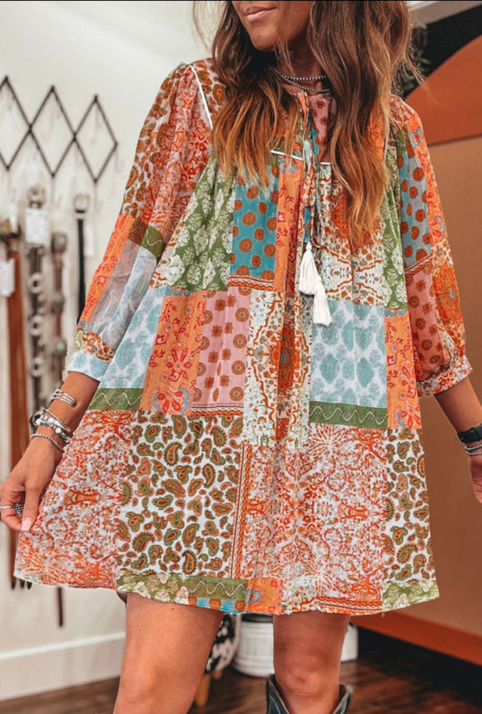 *Available in Store* Libby Boho Patchwork Print Dress