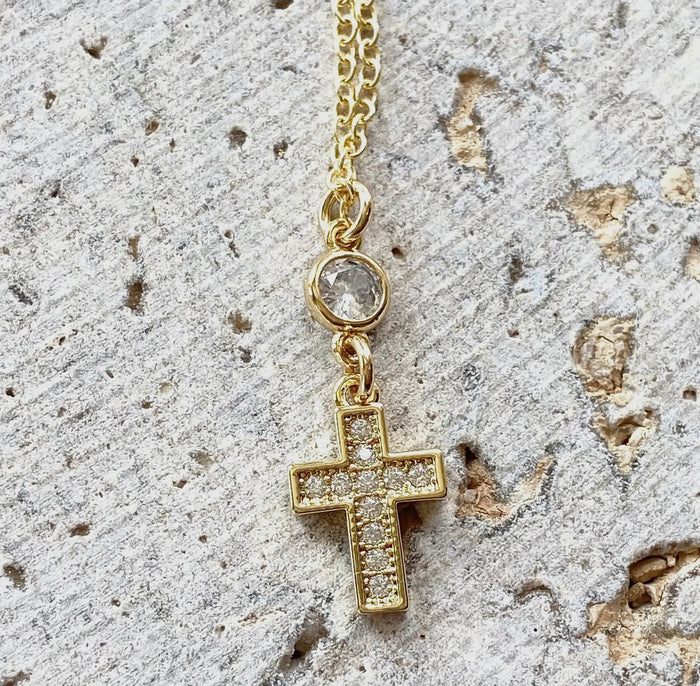 Handmade Pave Cross Necklace