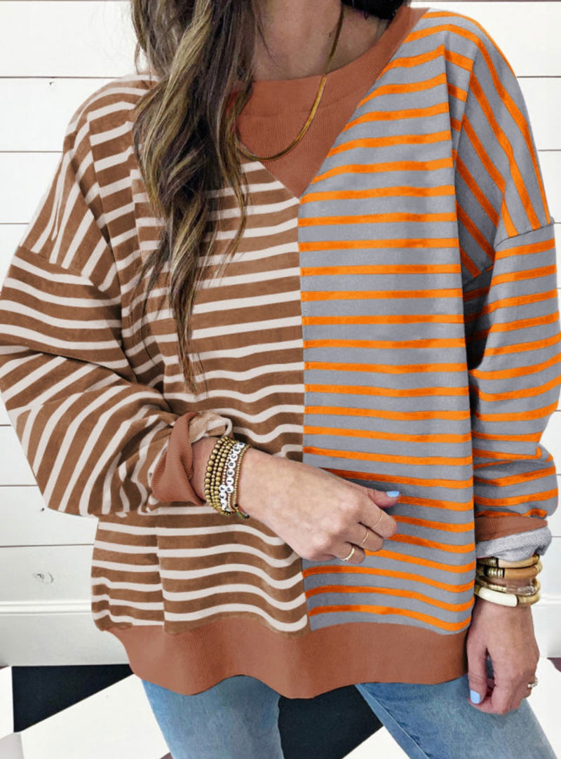 *Available in Store* Addie Colorblock Striped Top in Brown