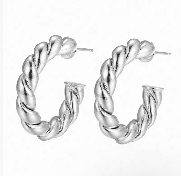 Silver Twist Hoops