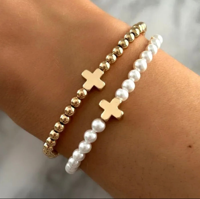 Set of 2 Beaded Cross Bracelets (FW10)