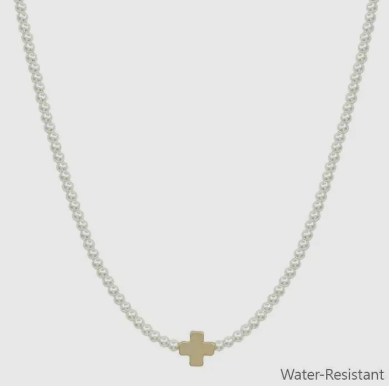 Pearl Necklace with Gold Cross