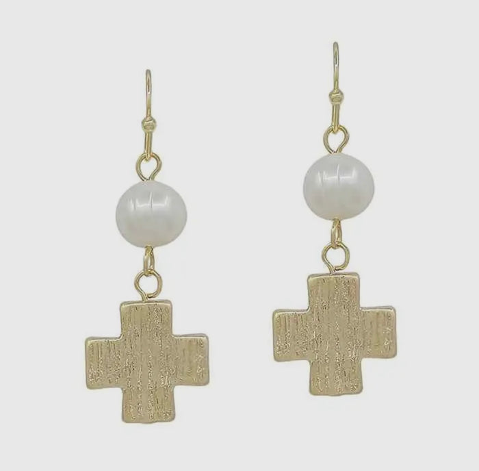 Pearl Cross Earrings