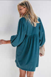 *Available in Store* Leslie Teal Corduroy Dress