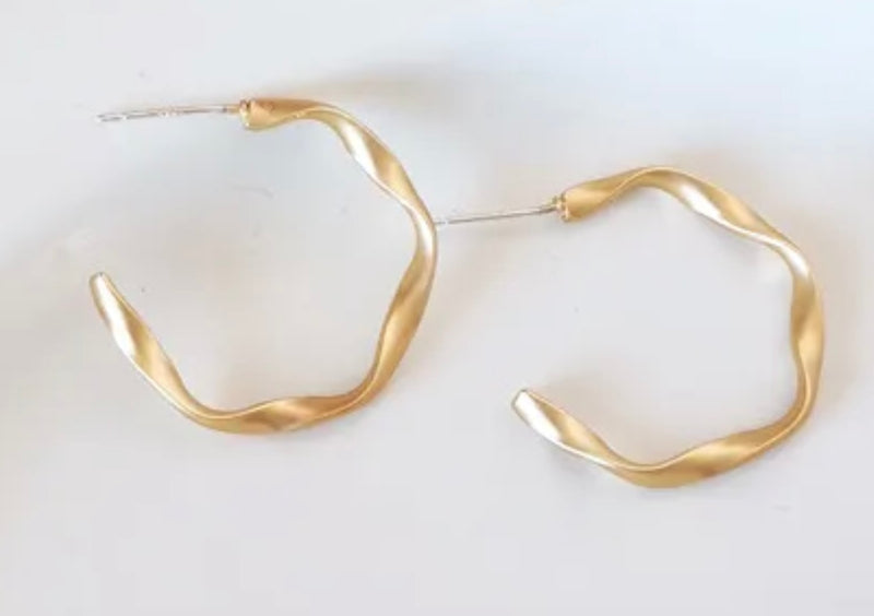 Twisted Matte Gold Hoops