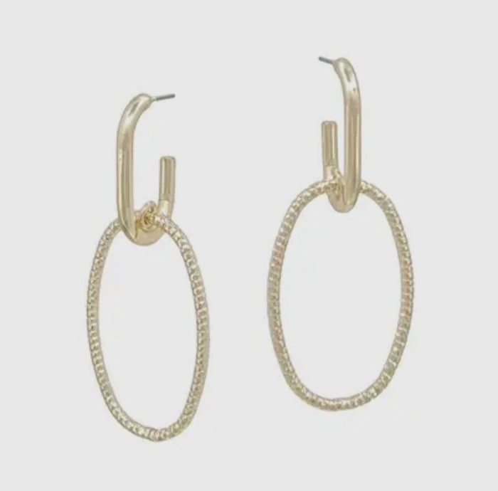 Gold or Silver Huggie Hoop Oval Drop Earrings