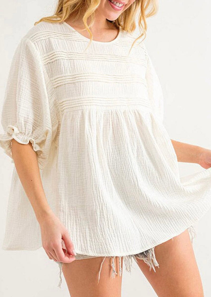 Off White Pintucked Blouse