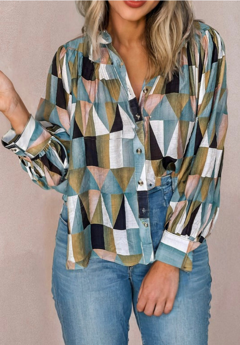 *Arriving Soon* Geometric Print Button Up