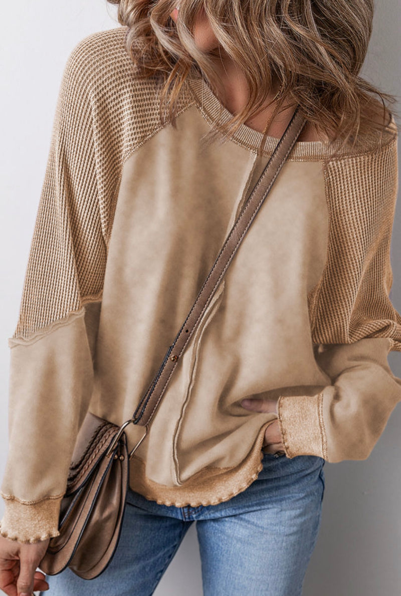 *Arriving Soon* Tan Waffle Shoulder Sweatshirt